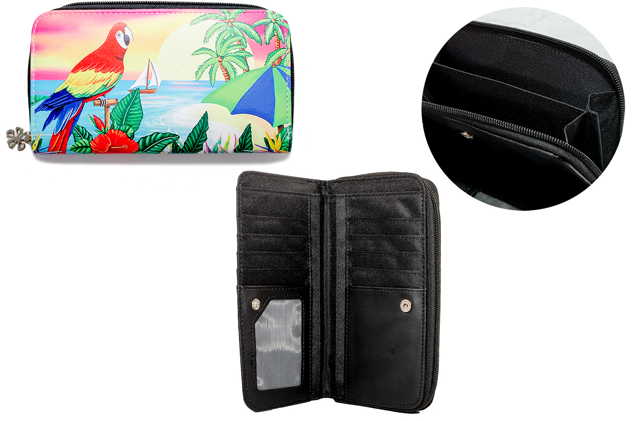 (image for) 7097 RFID LARGE PURSE WITH PRINTED DESIGNS TROPICAL BIRD